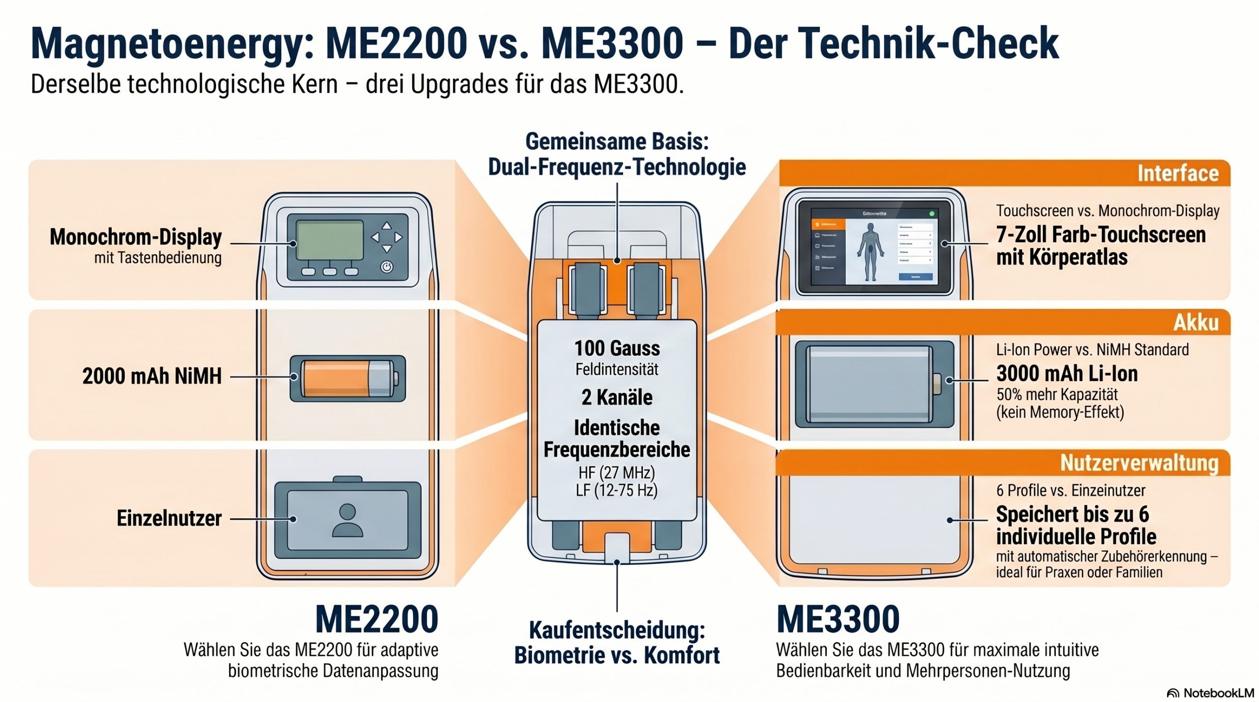 Vergleich Geräte Magnetoenergy ME 2200 und ME3300